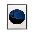Mid Century Modern Round Circle Photo Blue Star Night Sky Pine Tree Silhouette Framed Canvas Print Gallery Image 6