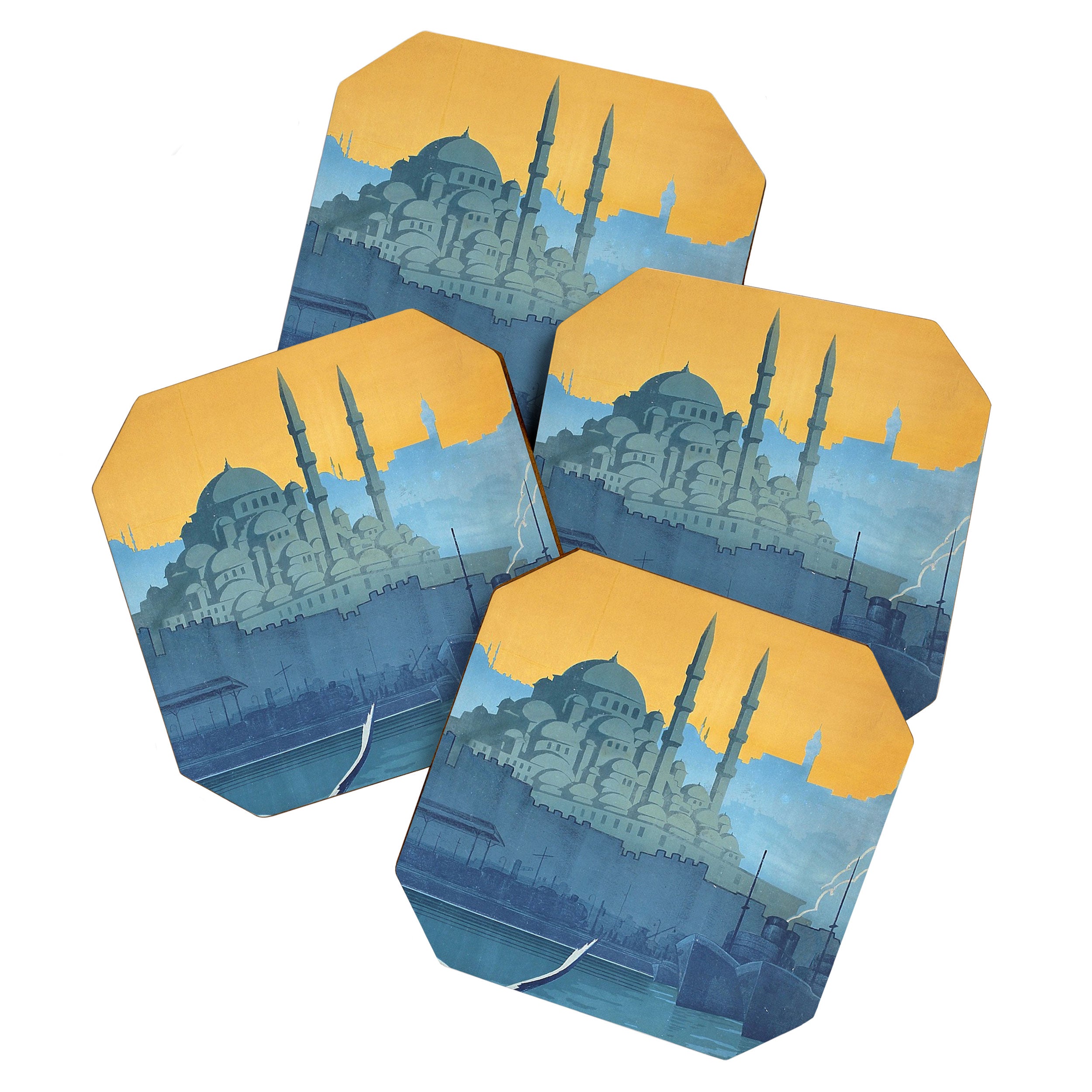 Mid Century Modern Travel Vintage Poster Istanbul Turkey Grand Mosque Coaster Gallery Image 1