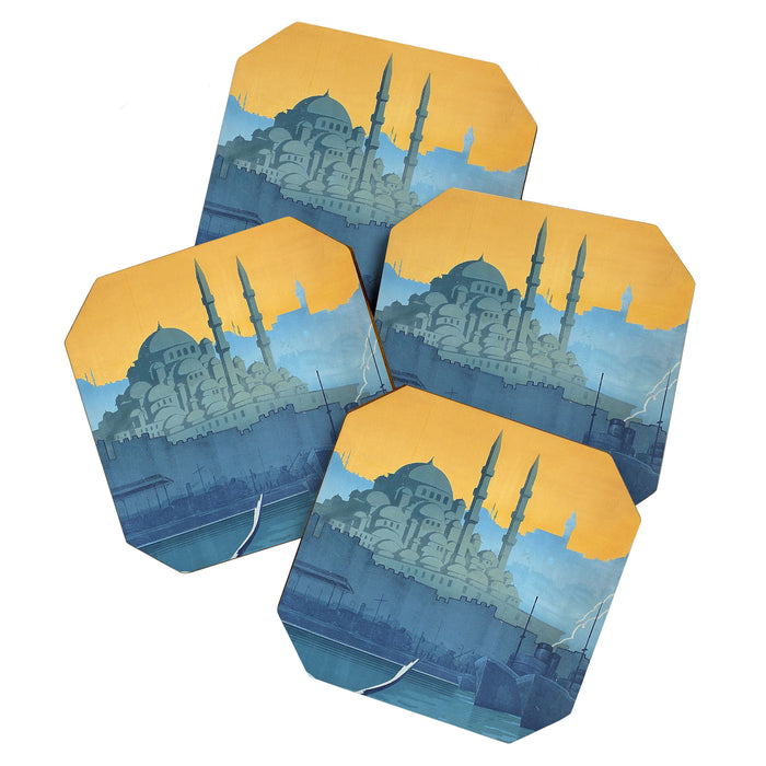 Mid Century Modern Travel Vintage Poster Istanbul Turkey Grand Mosque Coaster Gallery Image 1