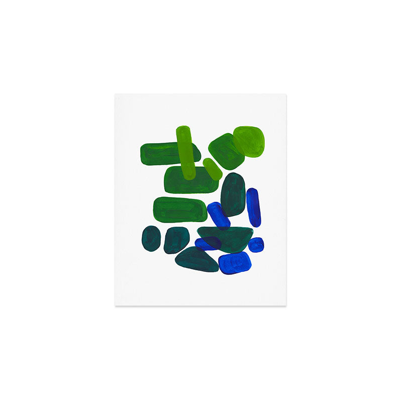 Mid Century Vintage Abstract Minimalist Colorful Pop Art Phthalo Blue Lime Green Pebble Shapes Art Print Gallery Image 1