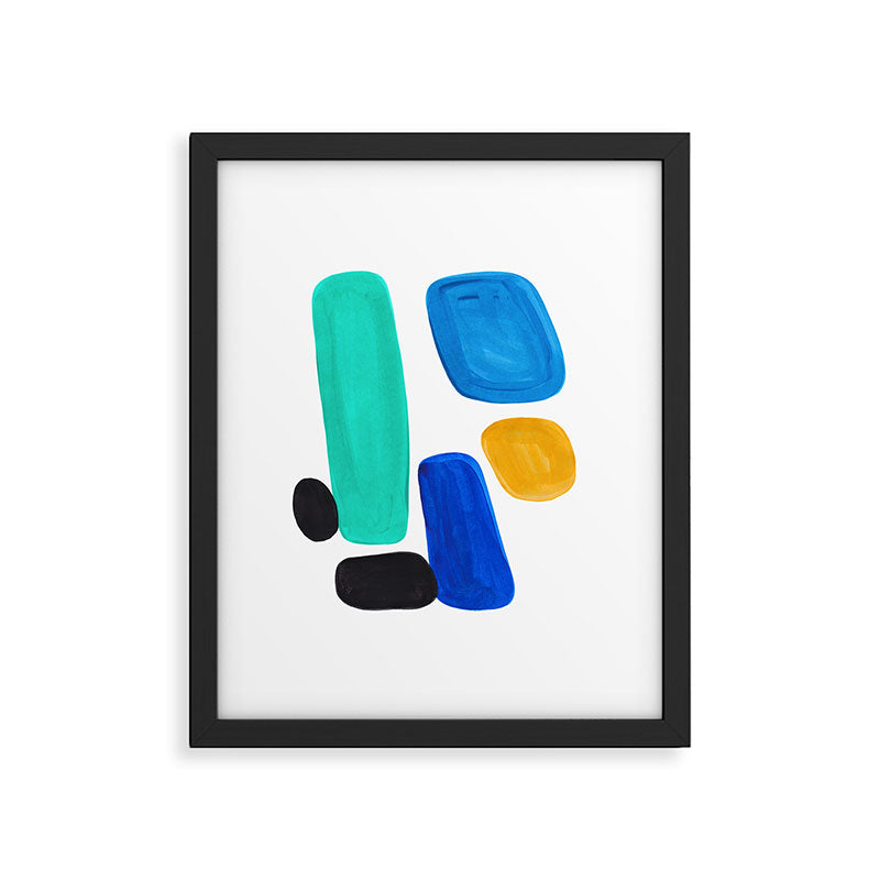 Mid Century Vintage Abstract Minimalist Colorful Pop Art Teal Blue Turquoise Yellow Pattern Framed Art Print Gallery Image 4