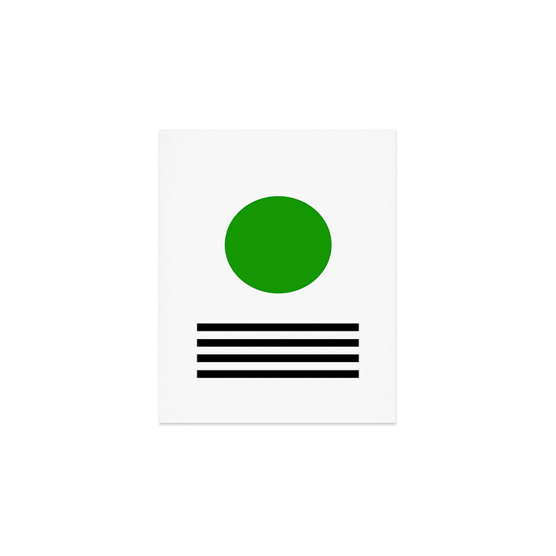 Mid-century Modern Lime Green Minimalist Sunset Over Striped Waves Art Print Gallery Image 1