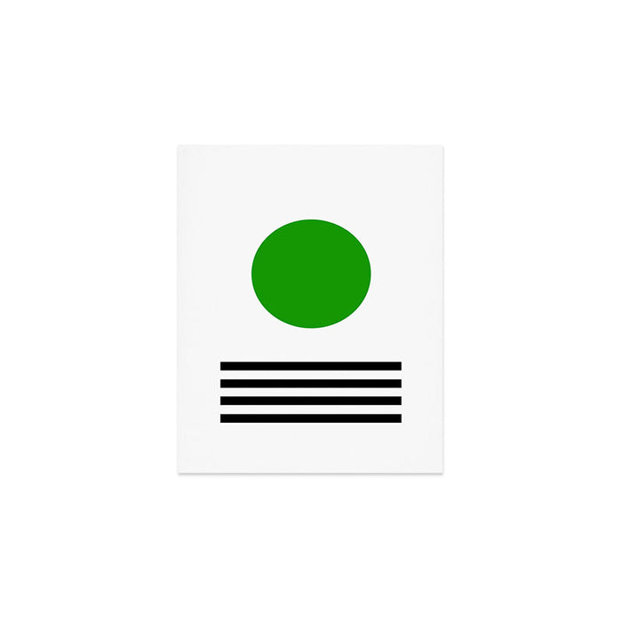 Mid-century Modern Lime Green Minimalist Sunset Over Striped Waves Art Print Gallery Image 1