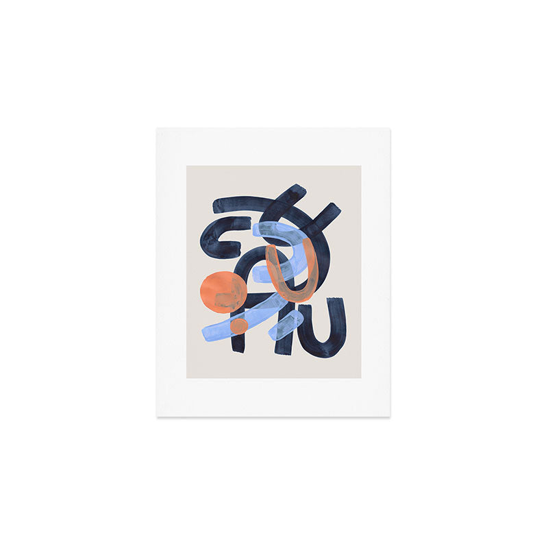 Midcentury Modern Minimalist Funky Cool Tribal Pattern Paynes Grey Pastel Blue Tan Shapes by Ejaaz Haniff Art Print Gallery Image 1