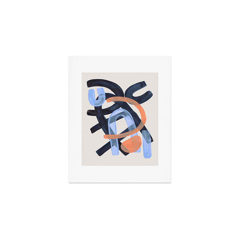Midcentury Modern Minimalist Funky Cool Tribal Pattern Paynes Grey Pastel Blue Tan Shapes by Ejaaz Haniff Art Print Gallery Image 1