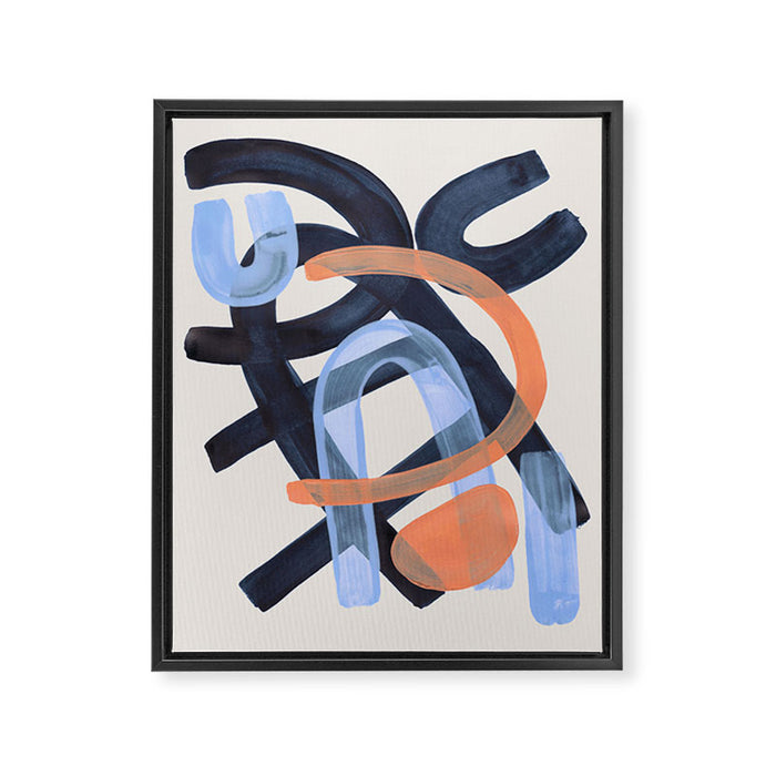 Midcentury Modern Minimalist Funky Cool Tribal Pattern Paynes Grey Pastel Blue Tan Shapes by Ejaaz Haniff Framed Canvas Print Gallery Image 1