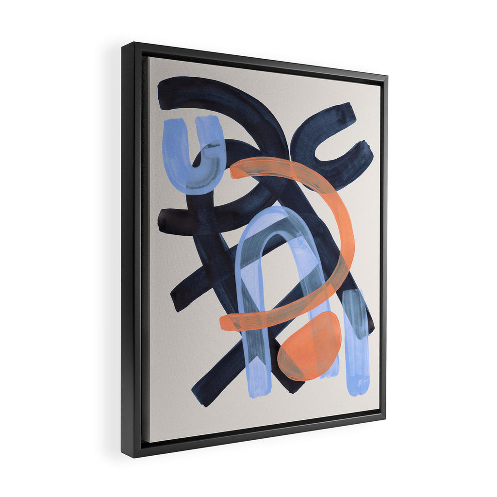 Midcentury Modern Minimalist Funky Cool Tribal Pattern Paynes Grey Pastel Blue Tan Shapes by Ejaaz Haniff Framed Canvas Print Gallery Image 2
