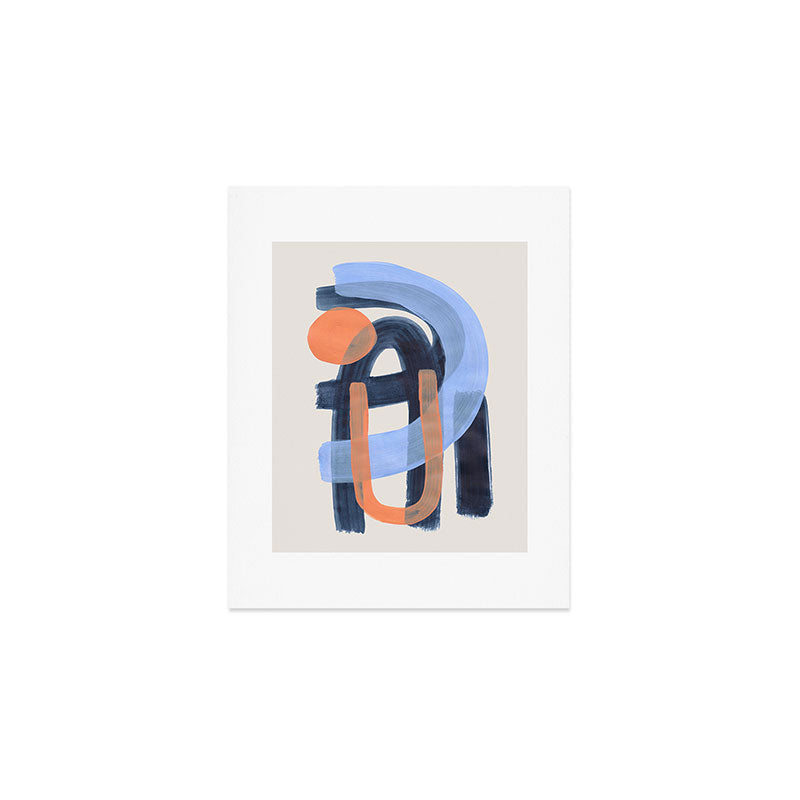 Midcentury Modern Minimalist Funky Cool Tribal Pattern Paynes Grey Pastel Blue Tan Shapes by Ejaaz Haniff Art Print Gallery Image 1