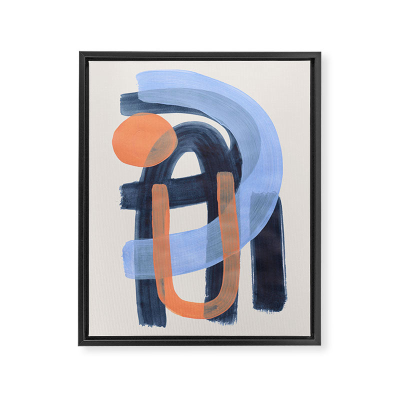 Midcentury Modern Minimalist Funky Cool Tribal Pattern Paynes Grey Pastel Blue Tan Shapes by Ejaaz Haniff Framed Canvas Print Gallery Image 6