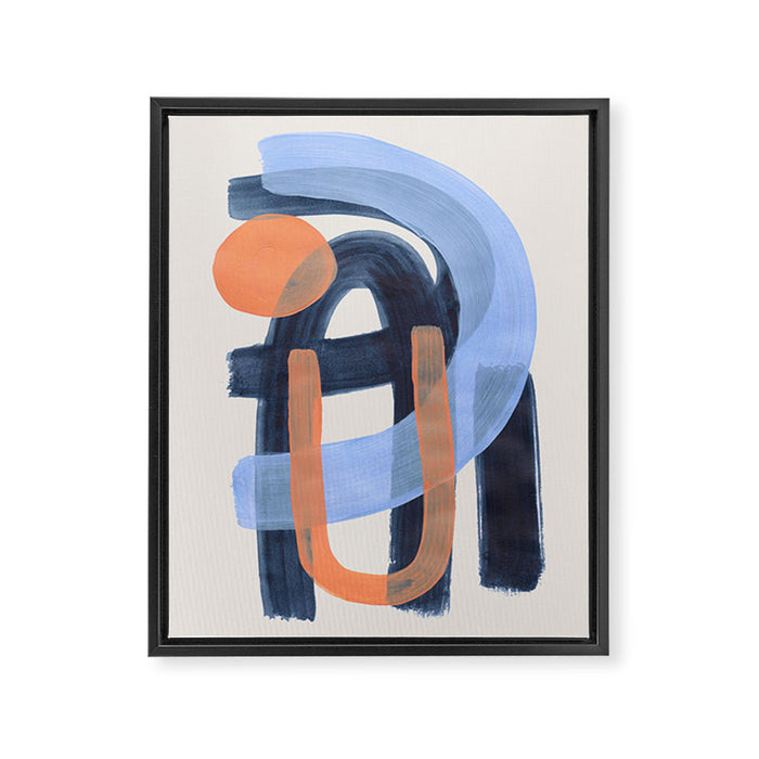 Midcentury Modern Minimalist Funky Cool Tribal Pattern Paynes Grey Pastel Blue Tan Shapes by Ejaaz Haniff Framed Canvas Print Gallery Image 1