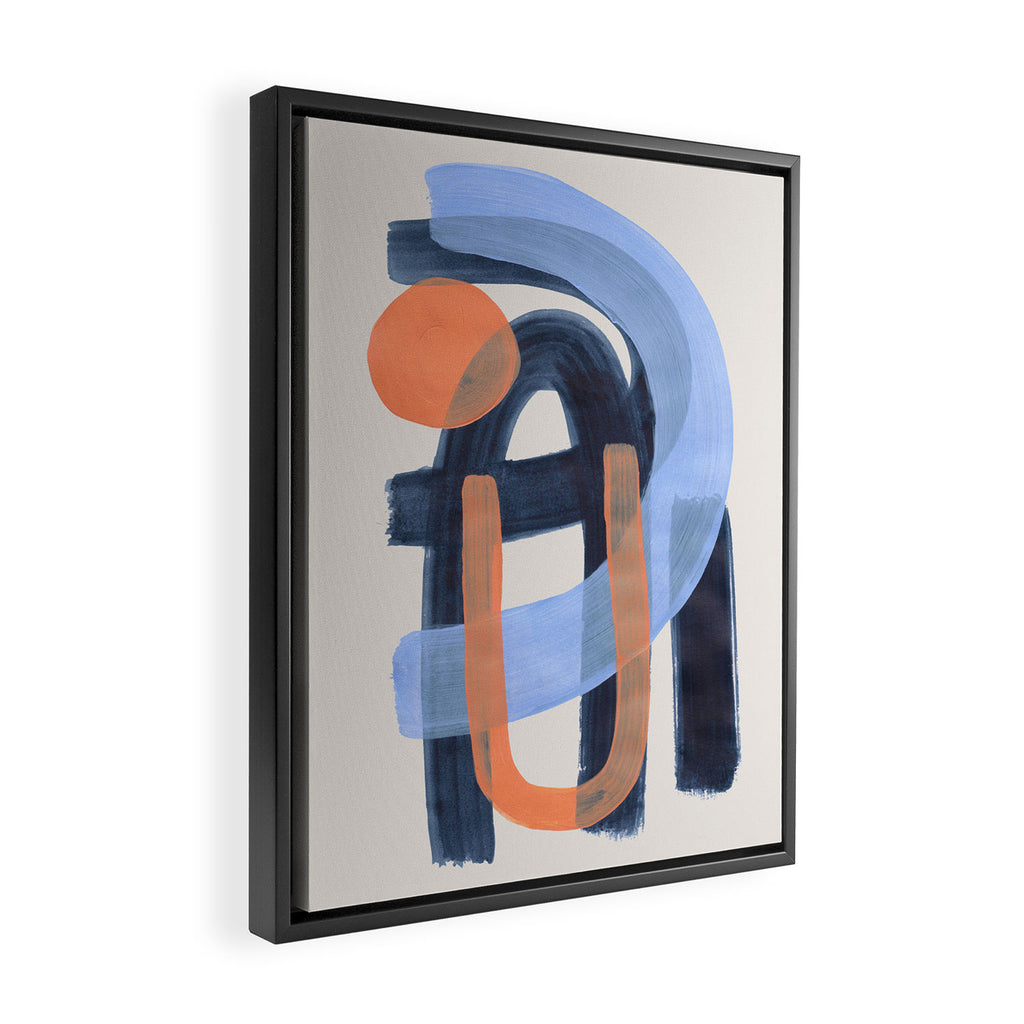 Midcentury Modern Minimalist Funky Cool Tribal Pattern Paynes Grey Pastel Blue Tan Shapes by Ejaaz Haniff Framed Canvas Print Gallery Image 2