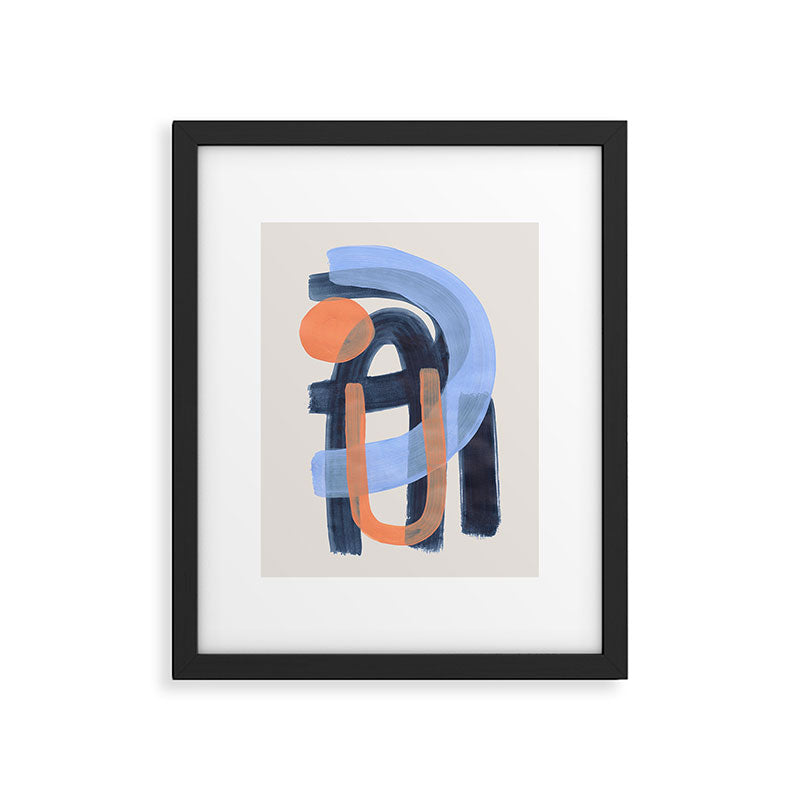 Midcentury Modern Minimalist Funky Cool Tribal Pattern Paynes Grey Pastel Blue Tan Shapes by Ejaaz Haniff Framed Art Print Gallery Image 5
