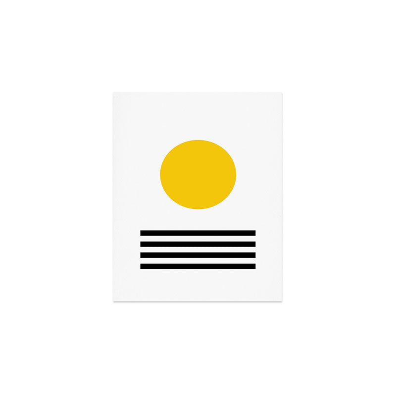 Midcentury Yellow Minimalist Sunset With Black Stripes Art Print Gallery Image 1
