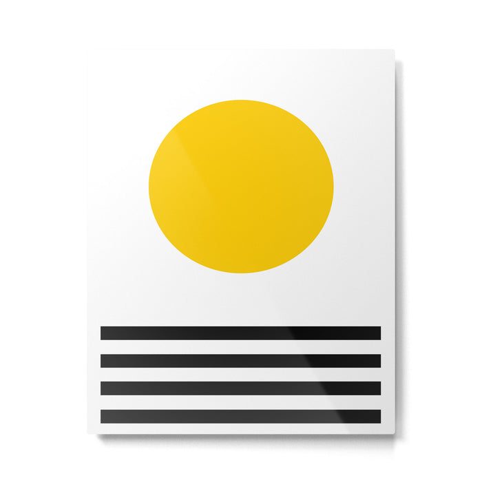 Midcentury Yellow Minimalist Sunset With Black Stripes Metal Print Gallery Image 1