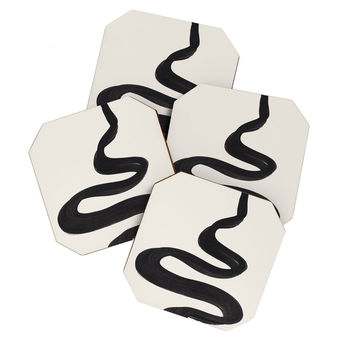 Minimalist Abstract Art Smoke Genie In The Lamp Mythical Magical Ink Art Black & White Coaster Gallery Image 1