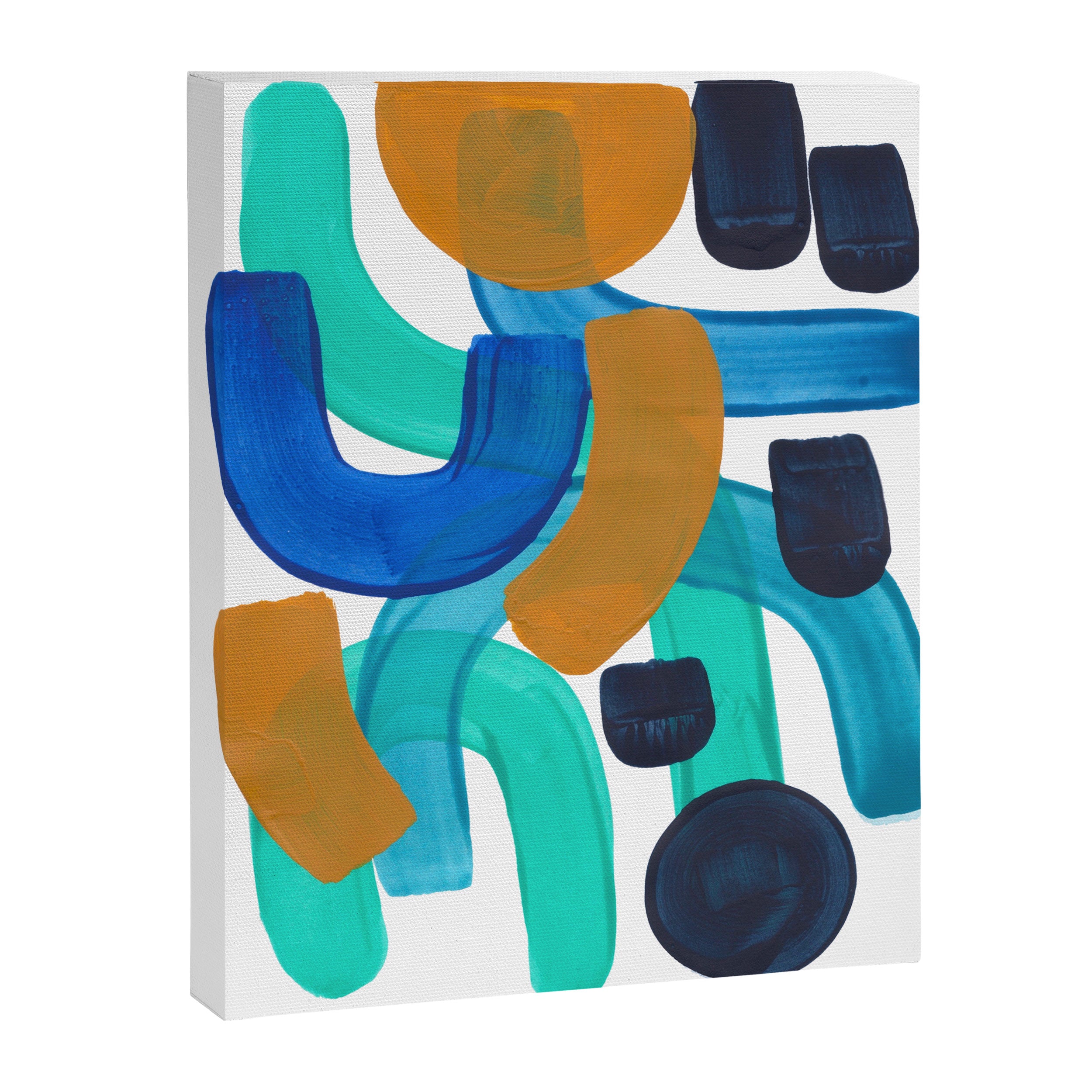 Minimalist Abstract Mid Century Modern Colorful Shapes Marine Green Teal Blue Yellow Pattern Canvas Print Gallery Image 6
