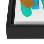Minimalist Abstract Mid Century Modern Colorful Shapes Marine Green Teal Blue Yellow Pattern Framed Canvas Print Gallery Image 3
