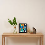 Minimalist Abstract Mid Century Modern Colorful Shapes Marine Green Teal Blue Yellow Pattern Framed Canvas Print Gallery Image 4