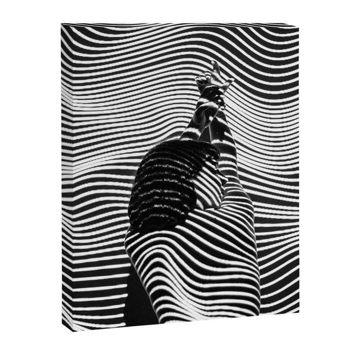Minimalist Abstract Modern Ripple Lines Projected Woman Sensual Cool Feminine Black and White Photo Canvas Print Gallery Image 1