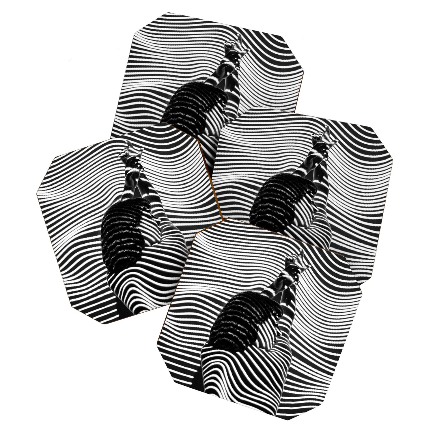 Minimalist Abstract Modern Ripple Lines Projected Woman Sensual Cool Feminine Black and White Photo Coaster Gallery Image 1
