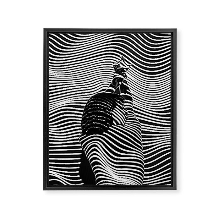 Minimalist Abstract Modern Ripple Lines Projected Woman Sensual Cool Feminine Black and White Photo Framed Canvas Print Gallery Image 1