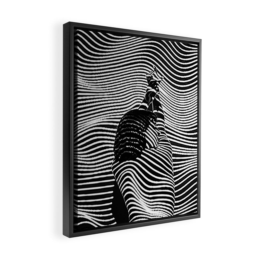 Minimalist Abstract Modern Ripple Lines Projected Woman Sensual Cool Feminine Black and White Photo Framed Canvas Print Gallery Image 2