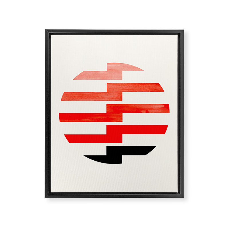 Minimalist Mid Century Circle Frame Vermillion Red Zig Zag Colorful Lightning Bolt Geometric Pattern Framed Canvas Print Gallery Image 6