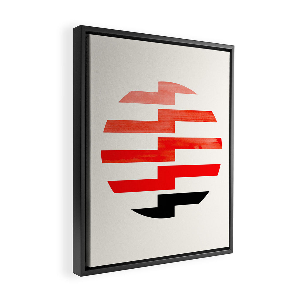 Minimalist Mid Century Circle Frame Vermillion Red Zig Zag Colorful Lightning Bolt Geometric Pattern Framed Canvas Print Gallery Image 2