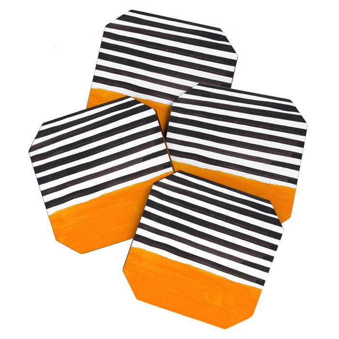 Minimalist Mid Century Mango Shade Black Lines Sunset Landscape Fun Coaster Gallery Image 1