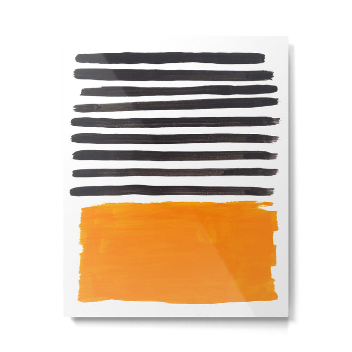 Minimalist Mid Century Mango Shade Black Lines Sunset Landscape Fun Metal Print Gallery Image 1
