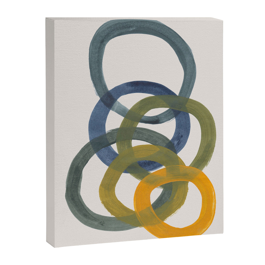 Minimalist Mid Century Modern Colorful Rings Navy Blue Yellow Olive Green Spirals by Ejaaz Haniff Canvas Print Gallery Image 6