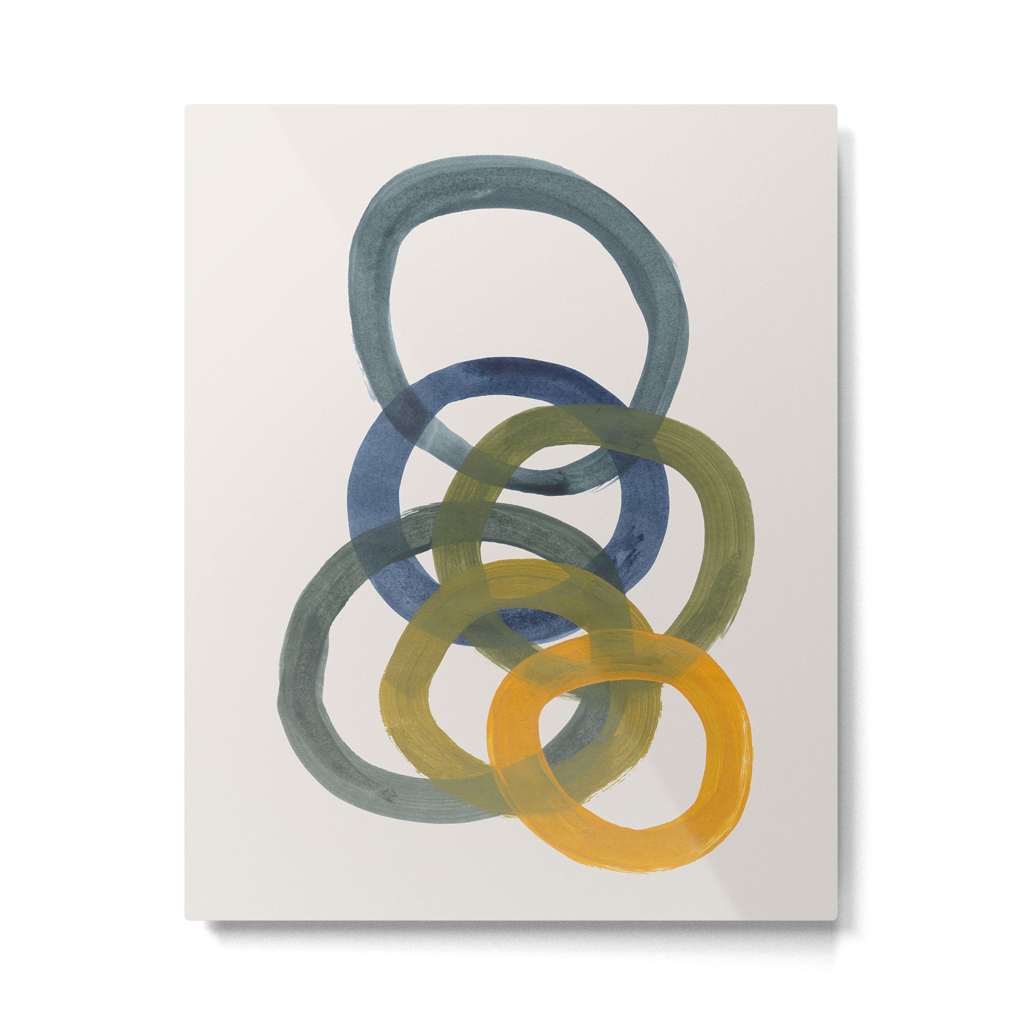 Minimalist Mid Century Modern Colorful Rings Navy Blue Yellow Olive Green Spirals by Ejaaz Haniff Metal Print Gallery Image 4
