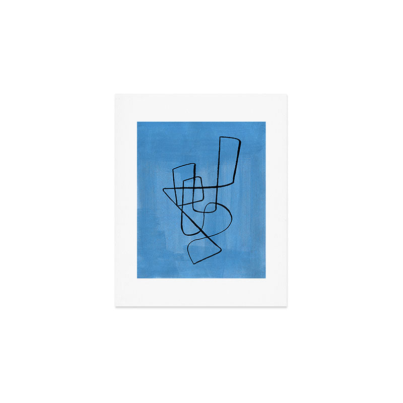 Minimalist Minimal Line Drawing Line Art Maze Pastel Blue Painting Mid Century Modern Cool Retro Funky Trendy Art Print Gallery Image 1