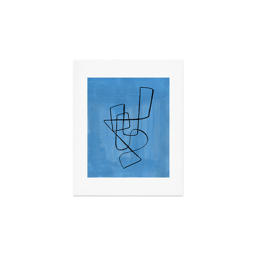 Minimalist Minimal Line Drawing Line Art Maze Pastel Blue Painting Mid Century Modern Cool Retro Funky Trendy Art Print Gallery Image 1