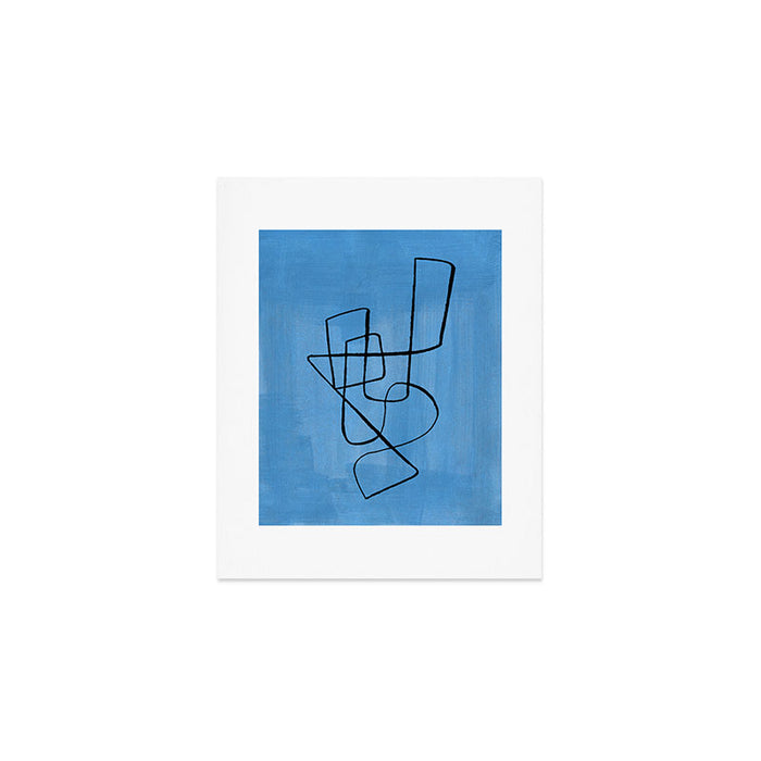 Minimalist Minimal Line Drawing Line Art Maze Pastel Blue Painting Mid Century Modern Cool Retro Funky Trendy Art Print Gallery Image 1