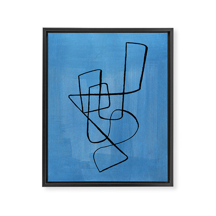 Minimalist Minimal Line Drawing Line Art Maze Pastel Blue Painting Mid Century Modern Cool Retro Funky Trendy Framed Canvas Print Gallery Image 1