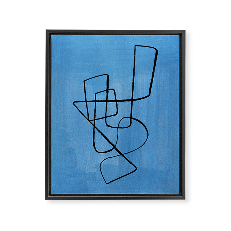 Minimalist Minimal Line Drawing Line Art Maze Pastel Blue Painting Mid Century Modern Cool Retro Funky Trendy Framed Canvas Print Gallery Image 6