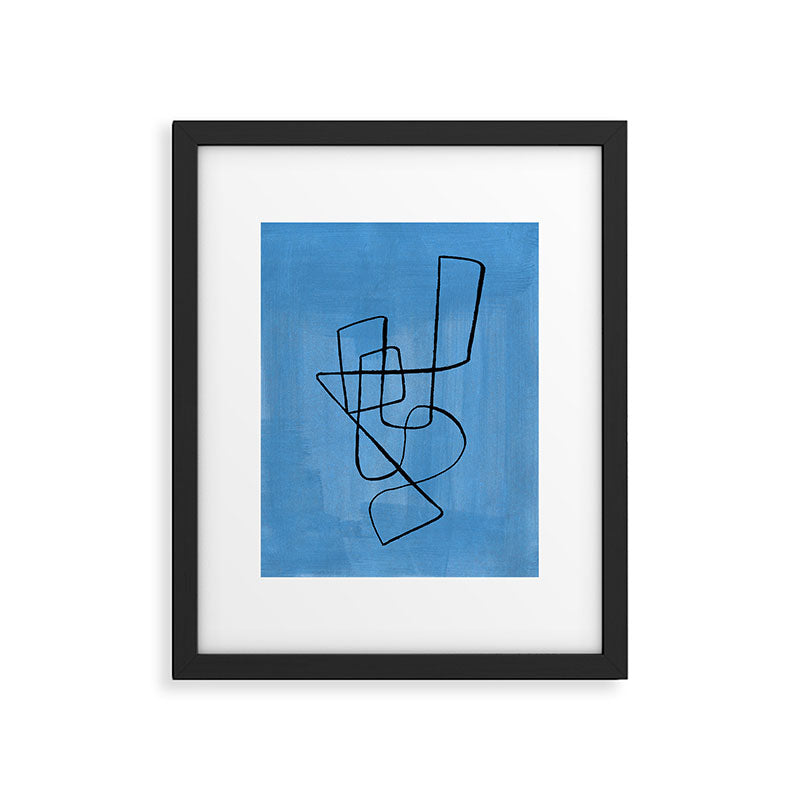 Minimalist Minimal Line Drawing Line Art Maze Pastel Blue Painting Mid Century Modern Cool Retro Funky Trendy Framed Art Print Gallery Image 5