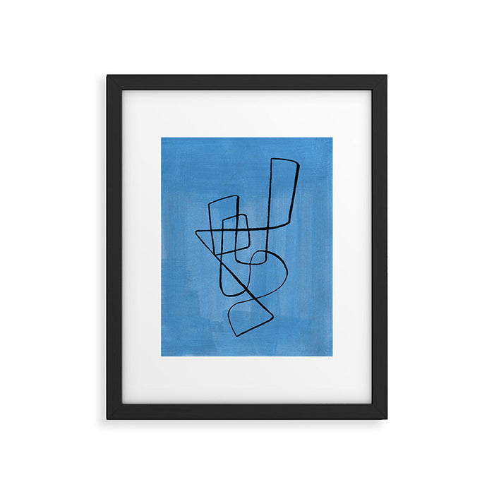 Minimalist Minimal Line Drawing Line Art Maze Pastel Blue Painting Mid Century Modern Cool Retro Funky Trendy Framed Art Print Gallery Image 1