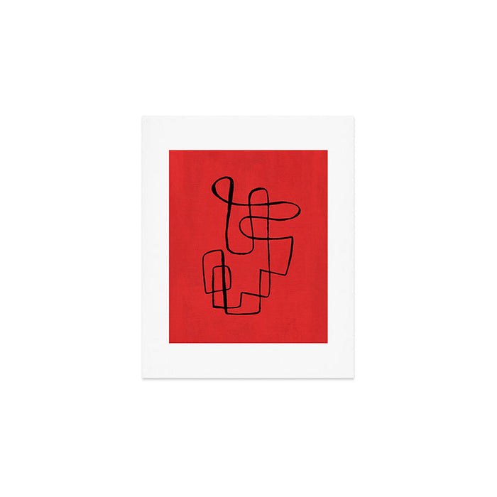 Minimalist Minimal Line Drawing Line Art Maze Red Painting Mid Century Modern Cool Retro Funky Trendy Art Print Gallery Image 1