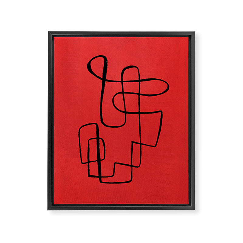 Minimalist Minimal Line Drawing Line Art Maze Red Painting Mid Century Modern Cool Retro Funky Trendy Framed Canvas Print Gallery Image 6