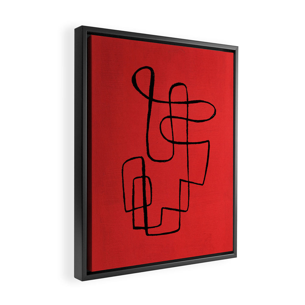 Minimalist Minimal Line Drawing Line Art Maze Red Painting Mid Century Modern Cool Retro Funky Trendy Framed Canvas Print Gallery Image 2