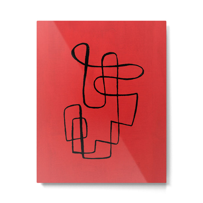 Minimalist Minimal Line Drawing Line Art Maze Red Painting Mid Century Modern Cool Retro Funky Trendy Metal Print Gallery Image 1