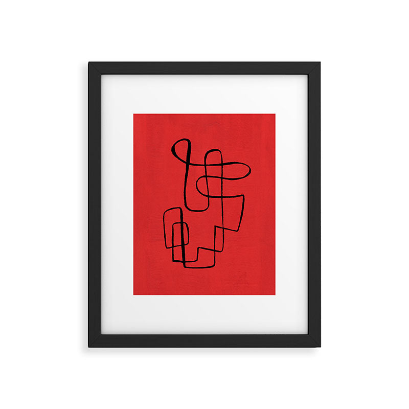 Minimalist Minimal Line Drawing Line Art Maze Red Painting Mid Century Modern Cool Retro Funky Trendy Framed Art Print Gallery Image 5