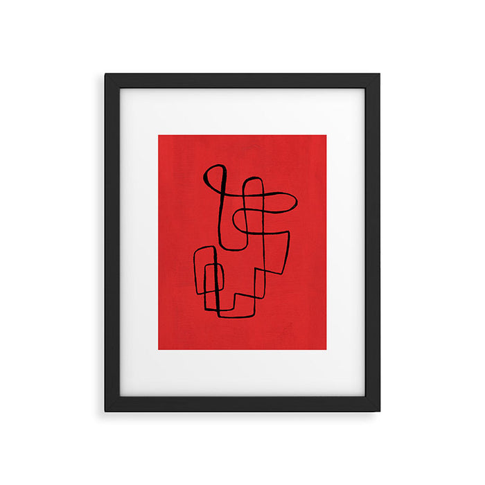 Minimalist Minimal Line Drawing Line Art Maze Red Painting Mid Century Modern Cool Retro Funky Trendy Framed Art Print Gallery Image 1