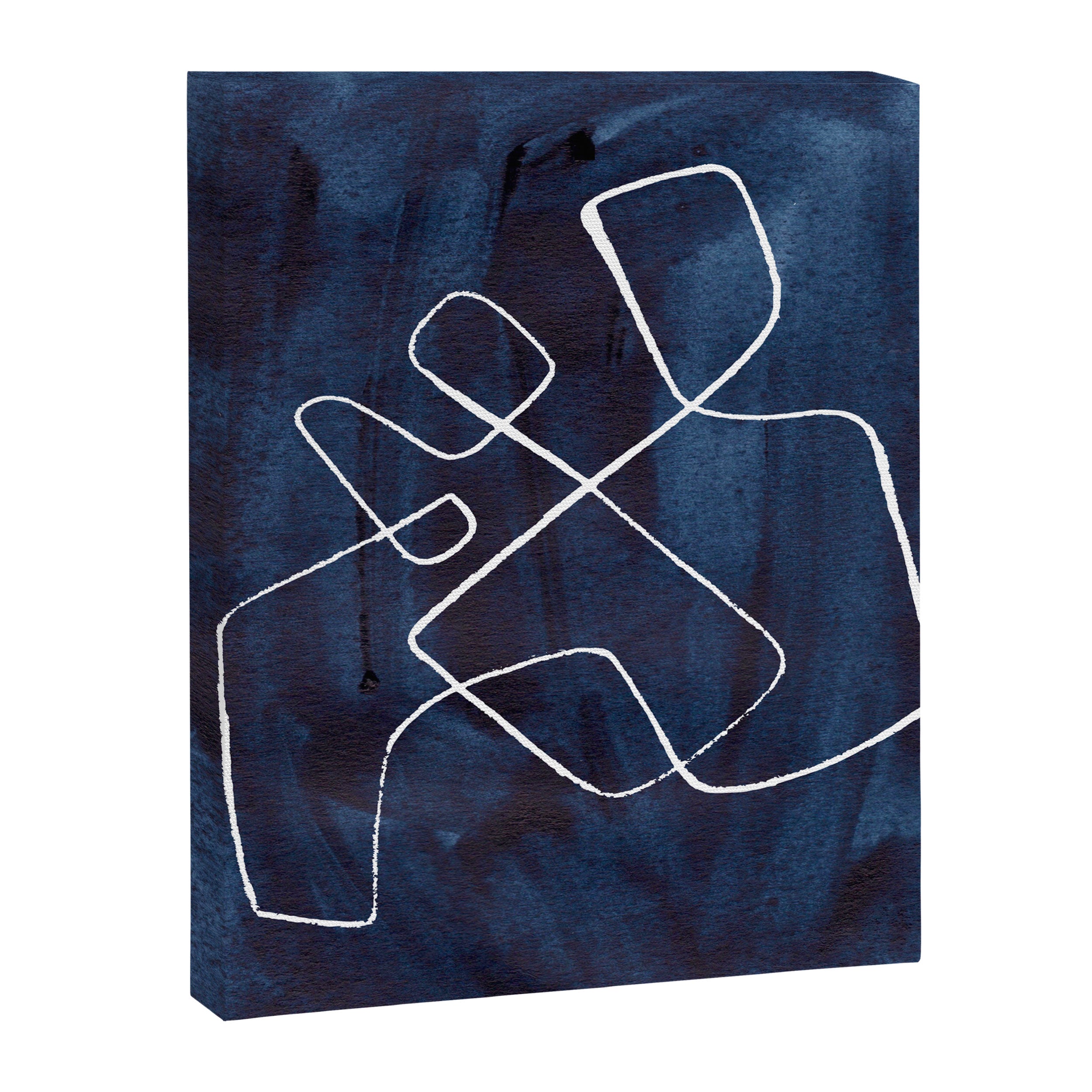 Minimalist Minimal Line Drawing Maze Dark Navy Blue Painting Mid Century Modern Cool Funky Trendy Canvas Print Gallery Image 6