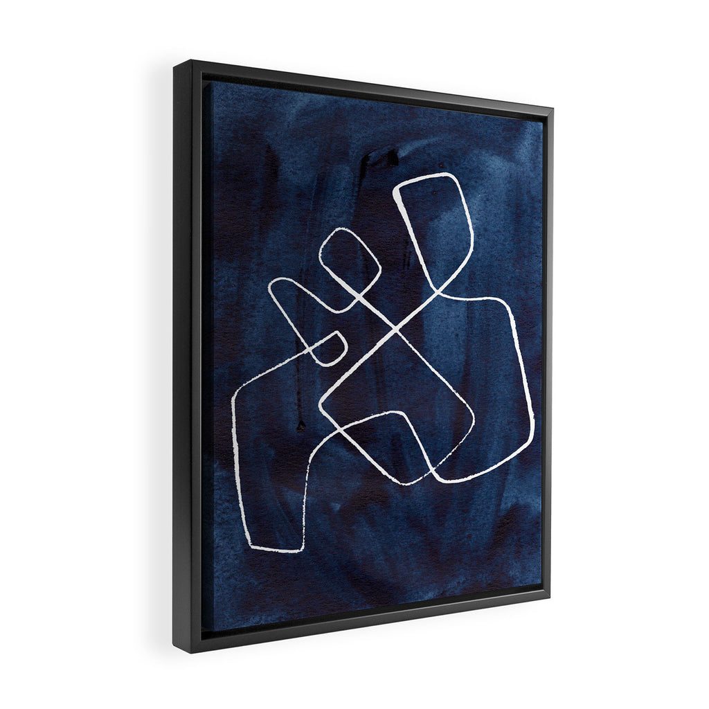 Minimalist Minimal Line Drawing Maze Dark Navy Blue Painting Mid Century Modern Cool Funky Trendy Framed Canvas Print Gallery Image 2