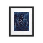 Minimalist Minimal Line Drawing Maze Dark Navy Blue Painting Mid Century Modern Cool Funky Trendy Framed Art Print Gallery Image 5