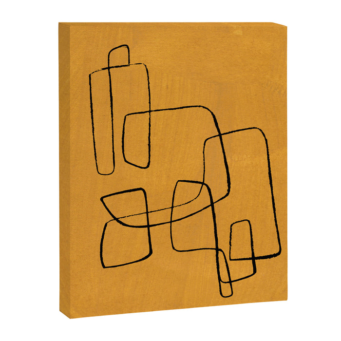Minimalist Minimal Line Drawing Maze Mustard Yellow Painting Mid Century Modern Cool Funky Trendy Canvas Print Gallery Image 1