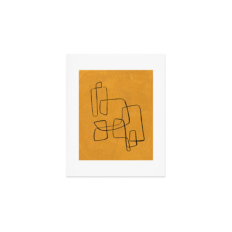 Minimalist Minimal Line Drawing Maze Mustard Yellow Painting Mid Century Modern Cool Funky Trendy Art Print